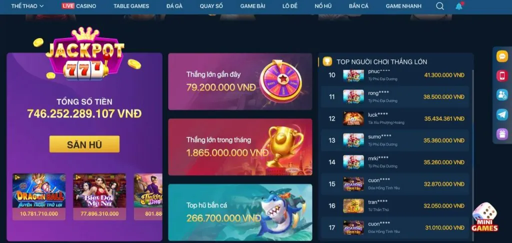 Trò chơi nổ hũ jackpot lũy tiến